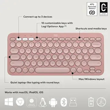 Logitech Pebble 2 Wireless Keyboard and Mouse Combo (Rose) Microcenter India