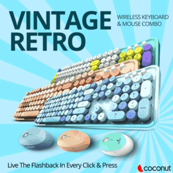 Coconut Vintage Retro Wireless Keyboard and Mouse Combo - Microcenter India.