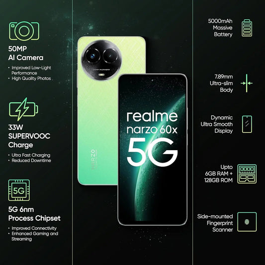 Realme Narzo 60X 5G Stellar Green 4GB Ram 128GB Storage Microcenter India
