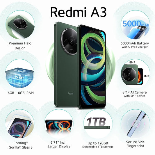 Redmi A3 Olive Green 6GB RAM 128GB Storage