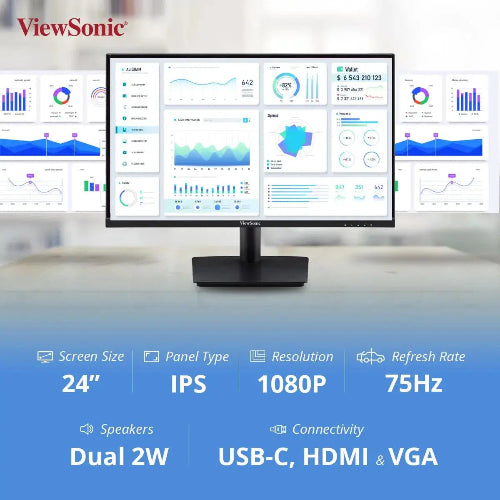 ViewSoni VA2409-MHU (24") IPS FHD Professional USB-C Monitor - Microcenter India.