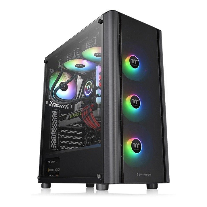 Thermaltake V250 TG Air ARGB (ATX) Cabinet (Black), best gaming cabinet for airflow. brand: Thermaltake, colour: Black, 240L Liquid Cooler Support.