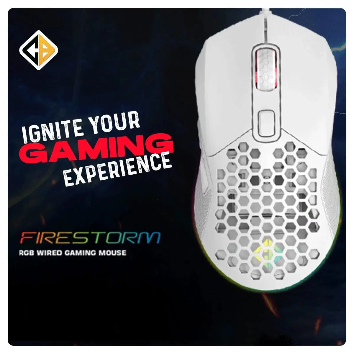 Cosmic Byte Firestorm RGB Wired Gaming Mouse (White)  Microcenter India