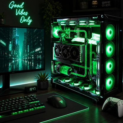 HULK Green Gaming PC Dual Transparent Display Pre Build