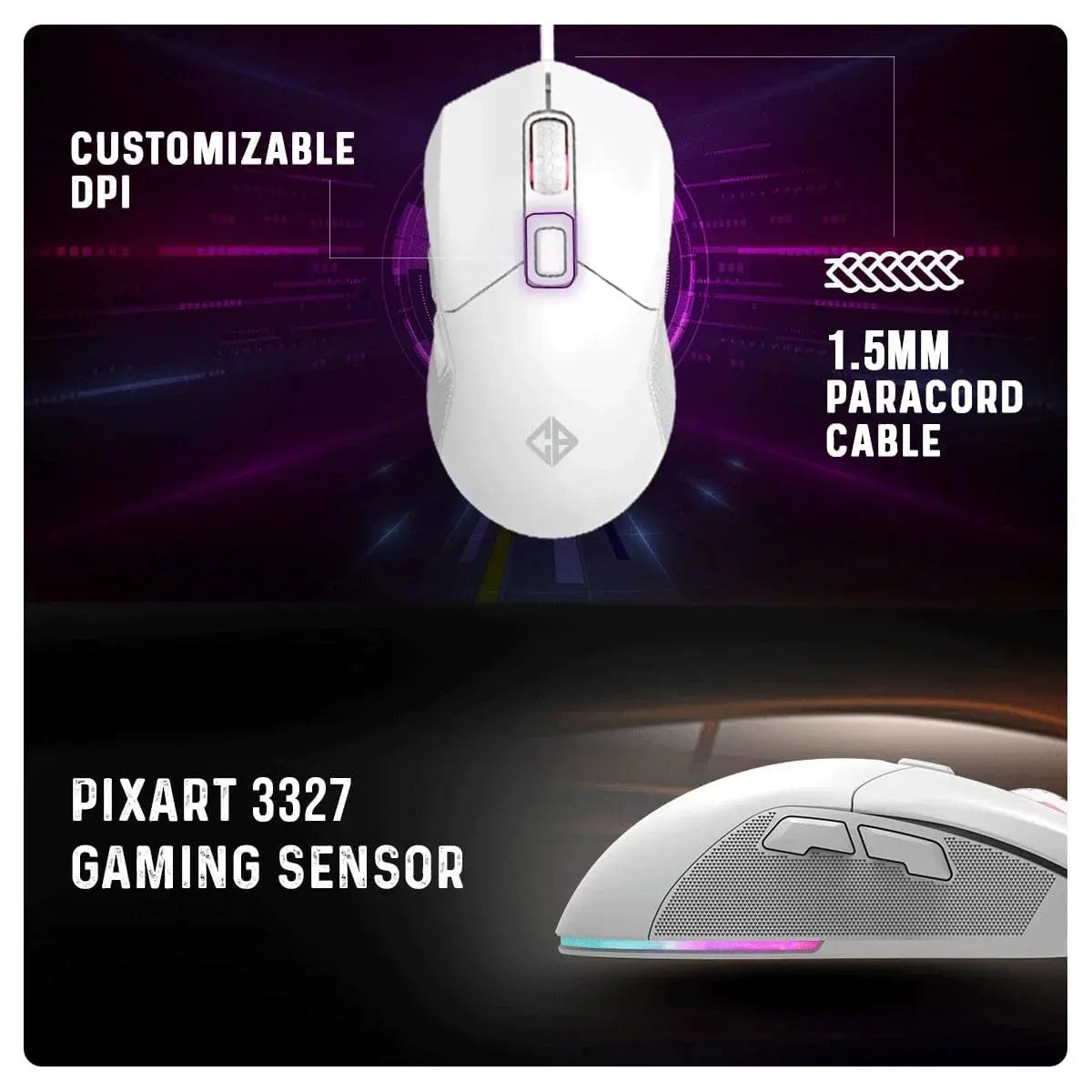 Cosmic Byte Firestorm RGB Wired Gaming Mouse (White)  Microcenter India
