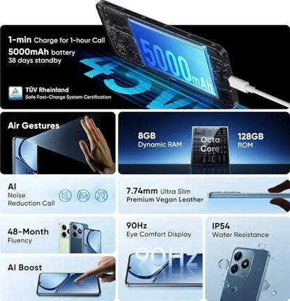 Realme C63 Leather Blue 4GB Ram 128GB Storage - Microcenter India
