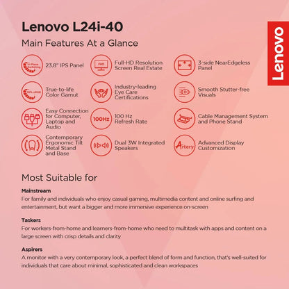 Lenovo L24i-40 24 inch FHD IPS Monitor  Microcenter India