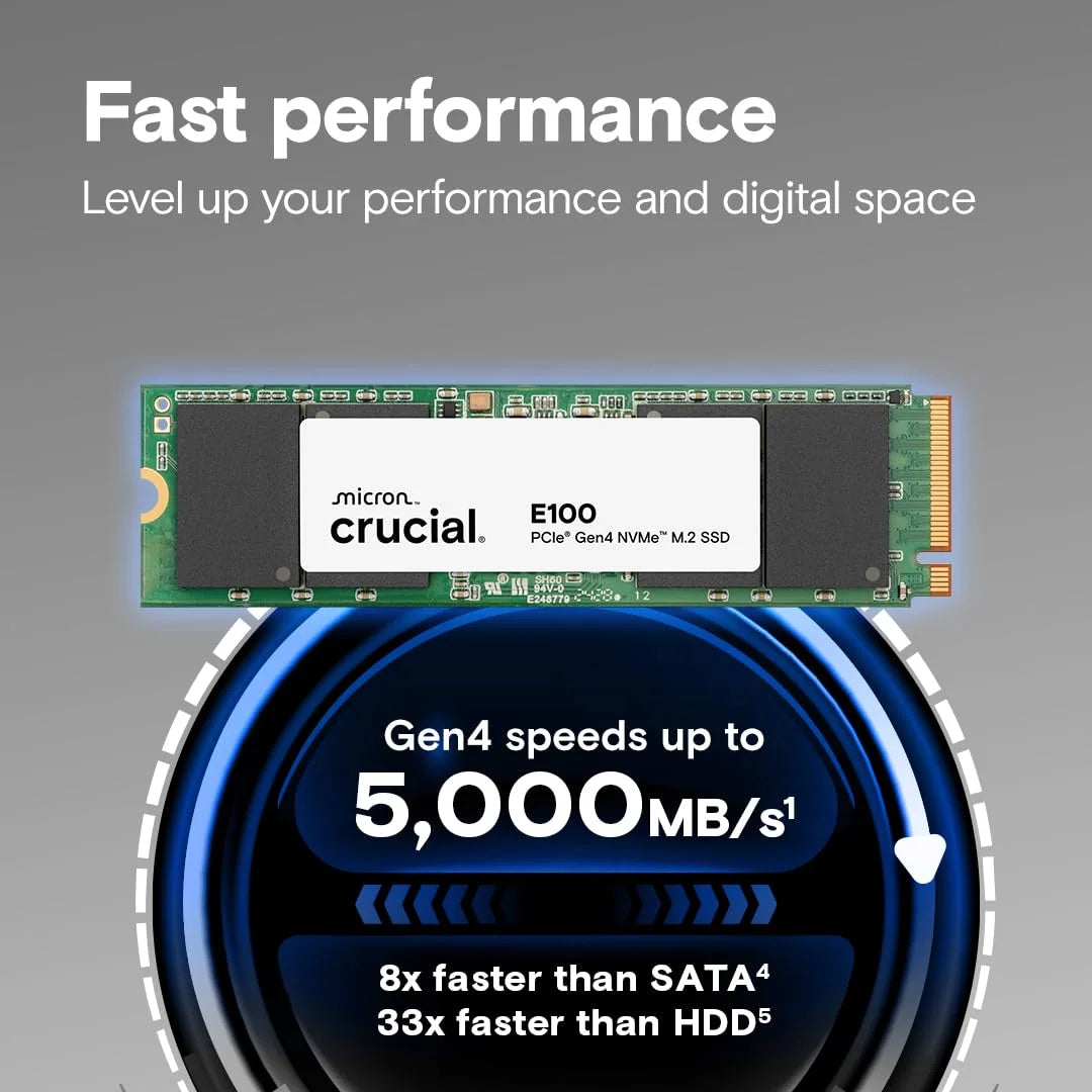 Crucial E100 480GB NVMe Gen4 SSD - Microcenter India