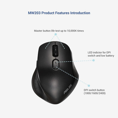 ASUS MW203 Wireless Silent Mouse Black  Microcenter India