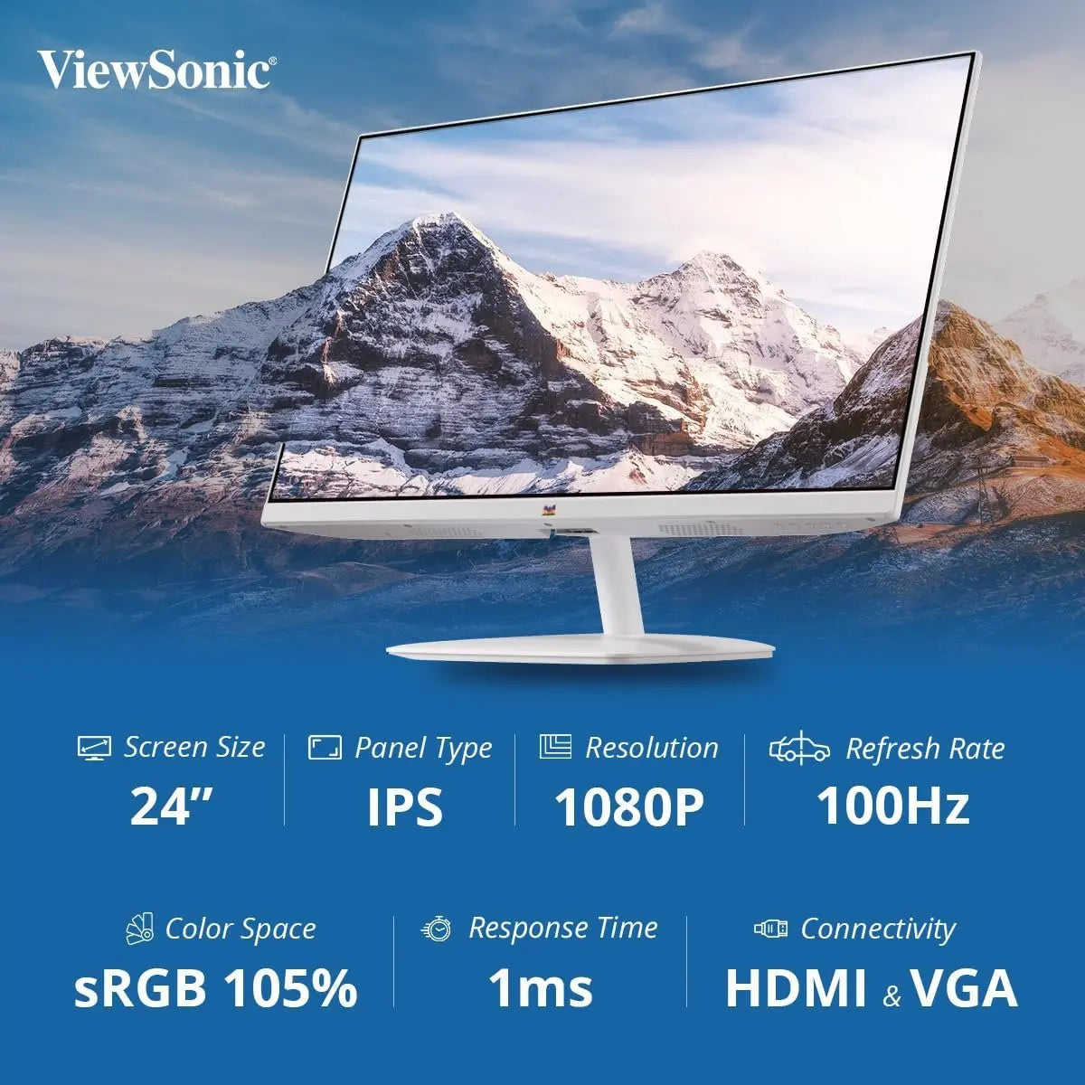 ViewSonic 24 Inch Full HD IPS White Monitor VA2432-H-W 