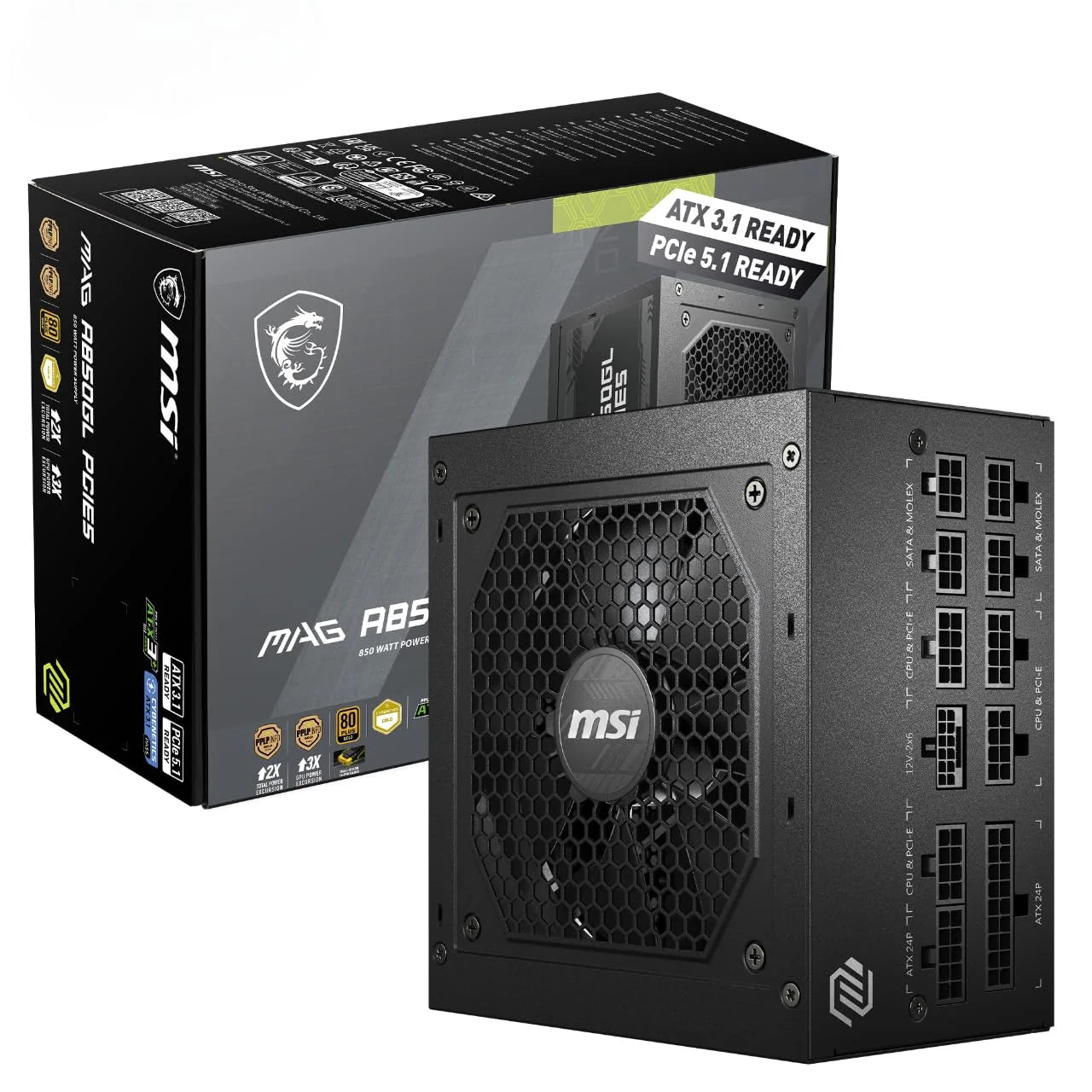 MSI MAG A850GL PCIE5 ATX 3.0 850 Watt 80 Plus Gold SMPS - Microcenter India