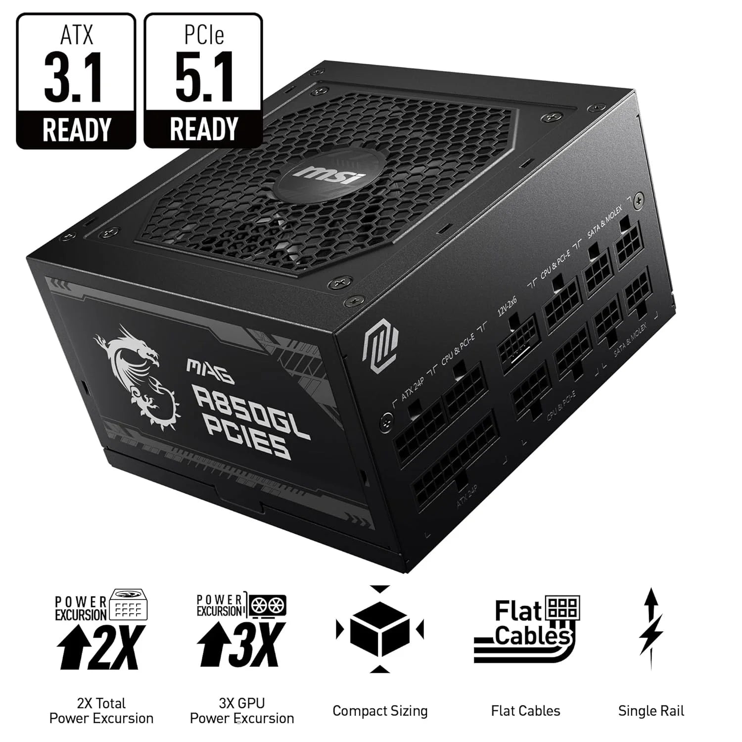 MSI MAG A850GL PCIE5 ATX 3.0 850 Watt 80 Plus Gold SMPS - Microcenter India