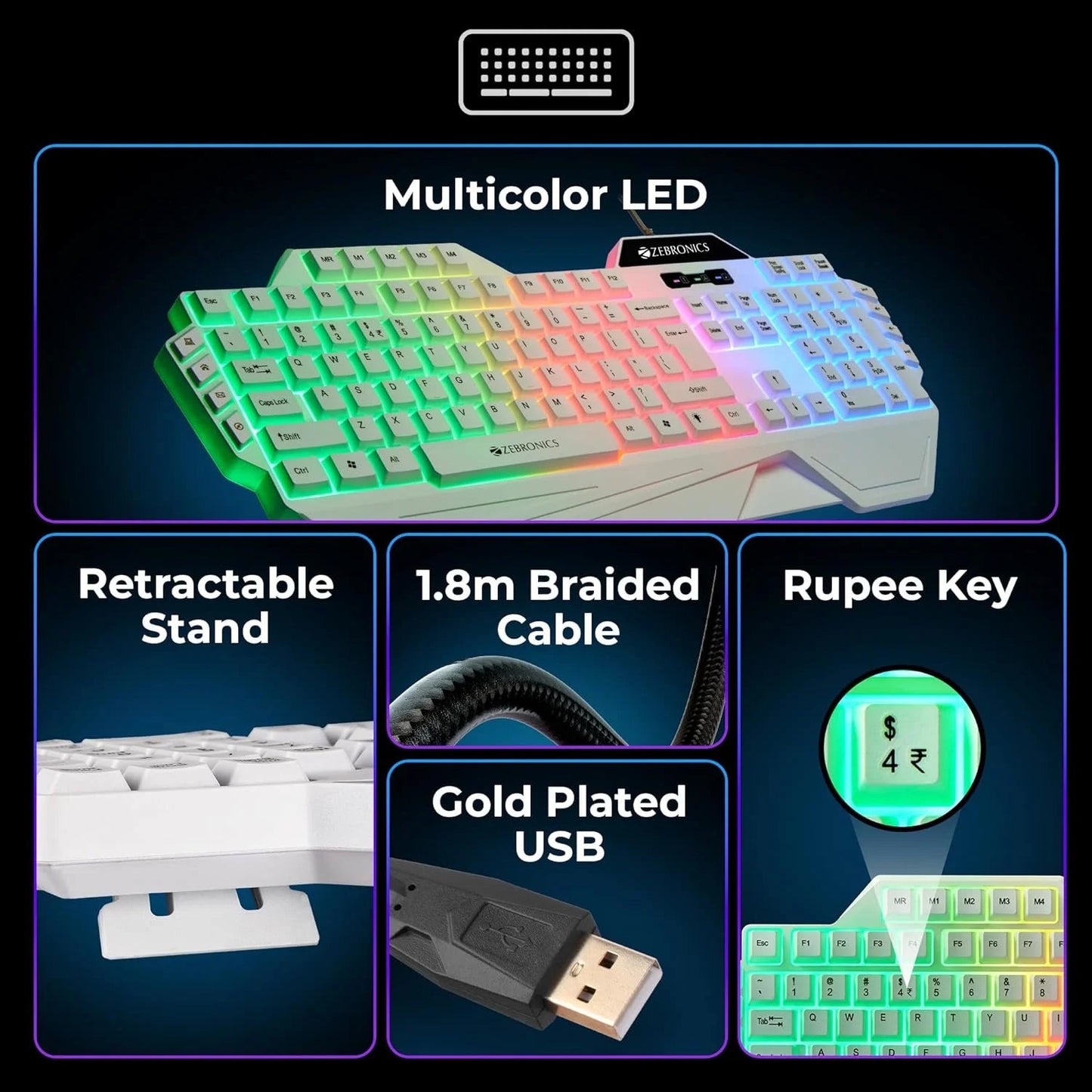 ZEBRONICS OPTIMUS Gaming Keyboard &amp; Mouse Combo White  Microcenter India