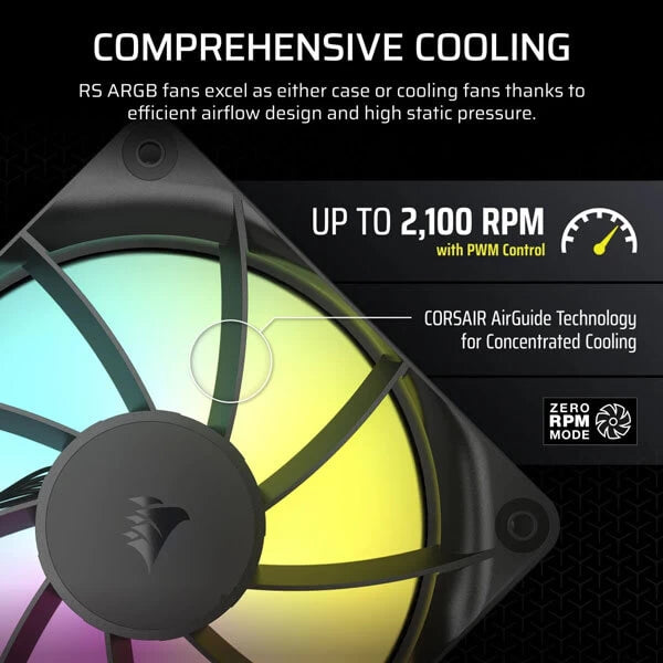Corsair RS120 ARGB 120 PWM Cabinet Fan Black Triple Pack  Microcenter India