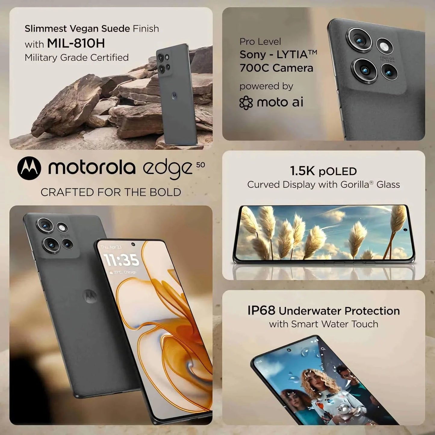 Motorola Edge 50 5G Koala Grey 8GB RAM 256GB Storage  Microcenter India