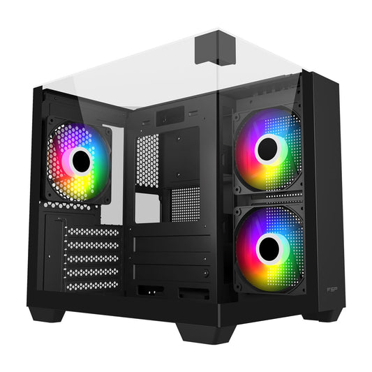 FSP S190 small form factor three glass panel PC case in black