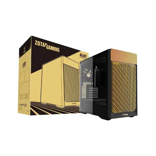 Zotac Gaming Alloy mATX cabinet in black and gold