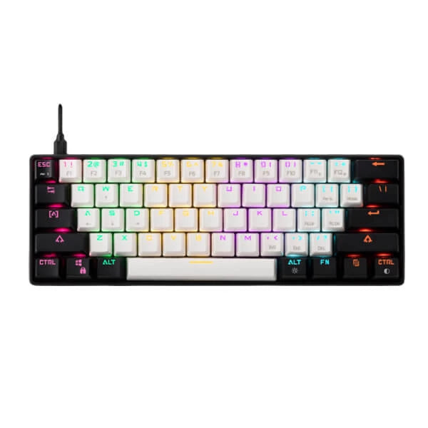 Gamdias Aura GK2 60% Tactile Red Switches Mechanical Gaming Keyboard (White- Black)  Microcenter India