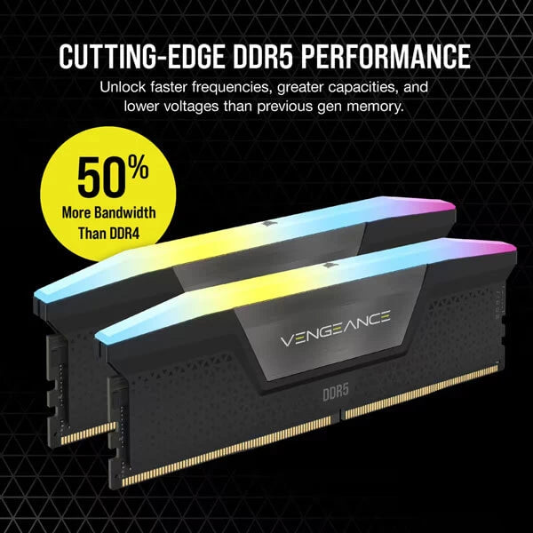 Corsair Vengeance RGB 64GB (32GBx2) DDR5 6000MHz Desktop Ram (Black)  Microcenter India