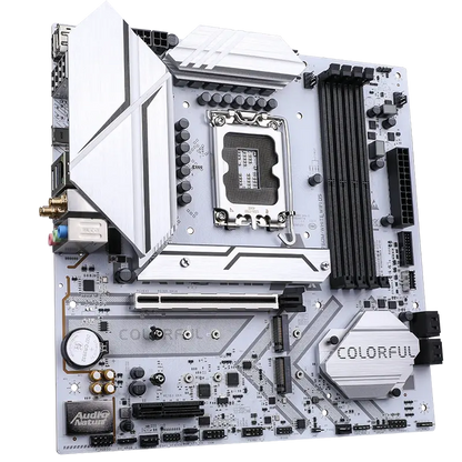 Colorful BATTLE-AX B760M-G WHITE WIFI D5 V20 Motherboard,colorful battle ax,AM5 motherboard,DDR5 motherboard,Gaming motherboard,white motherboard,gaming,mother board white,white wifi motherboard,v20 motherboard,colorful battle ax,white amd motherboard with wifi,colorful battle