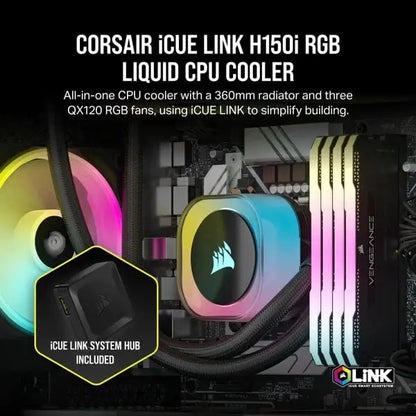 Corsair ICUE LINK H150i RGB Black 360mm CPU Liquid Cooler 