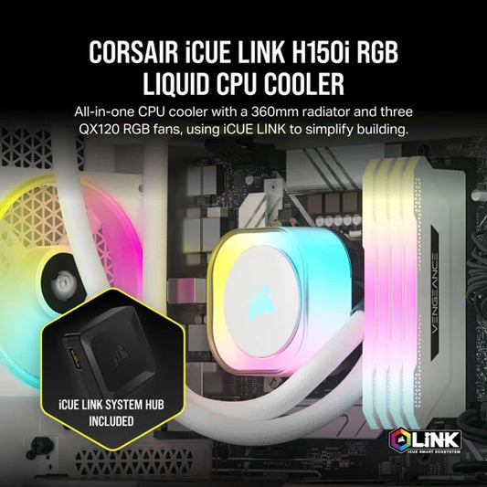 Corsair ICUE LINK H150i RGB White 360mm CPU Liquid Cooler – Unmatched Cooling and Elegant Design