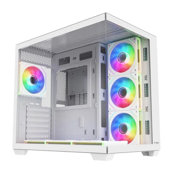 FSP M341 White ATX Dual Chamber Case with 7 ARGB Fans - Microcenter India.