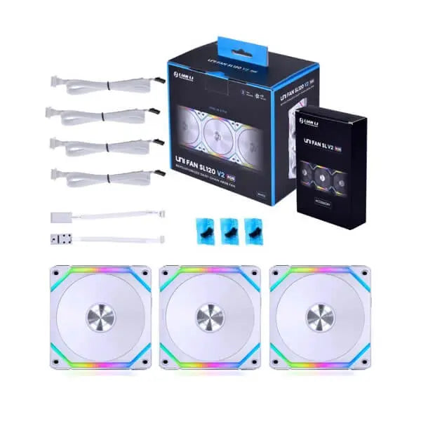 Lian Li UNI Fan SL120 V2 ARGB Cabinet Fan With Controller - White (Triple Pack) 