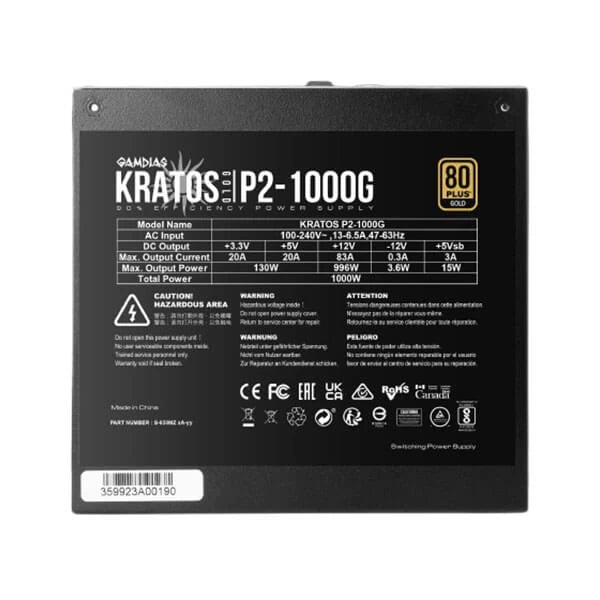Gamdias Kratos P2-1000G RGB 1000 Watt 80 Plus Gold ATX 3.0 SMPS  Microcenter India