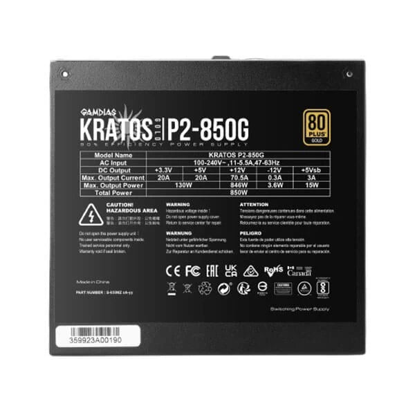 Gamdias Kratos P2-850G RGB 850 Watt 80 Plus Gold ATX 3.0 SMPS  Microcenter India