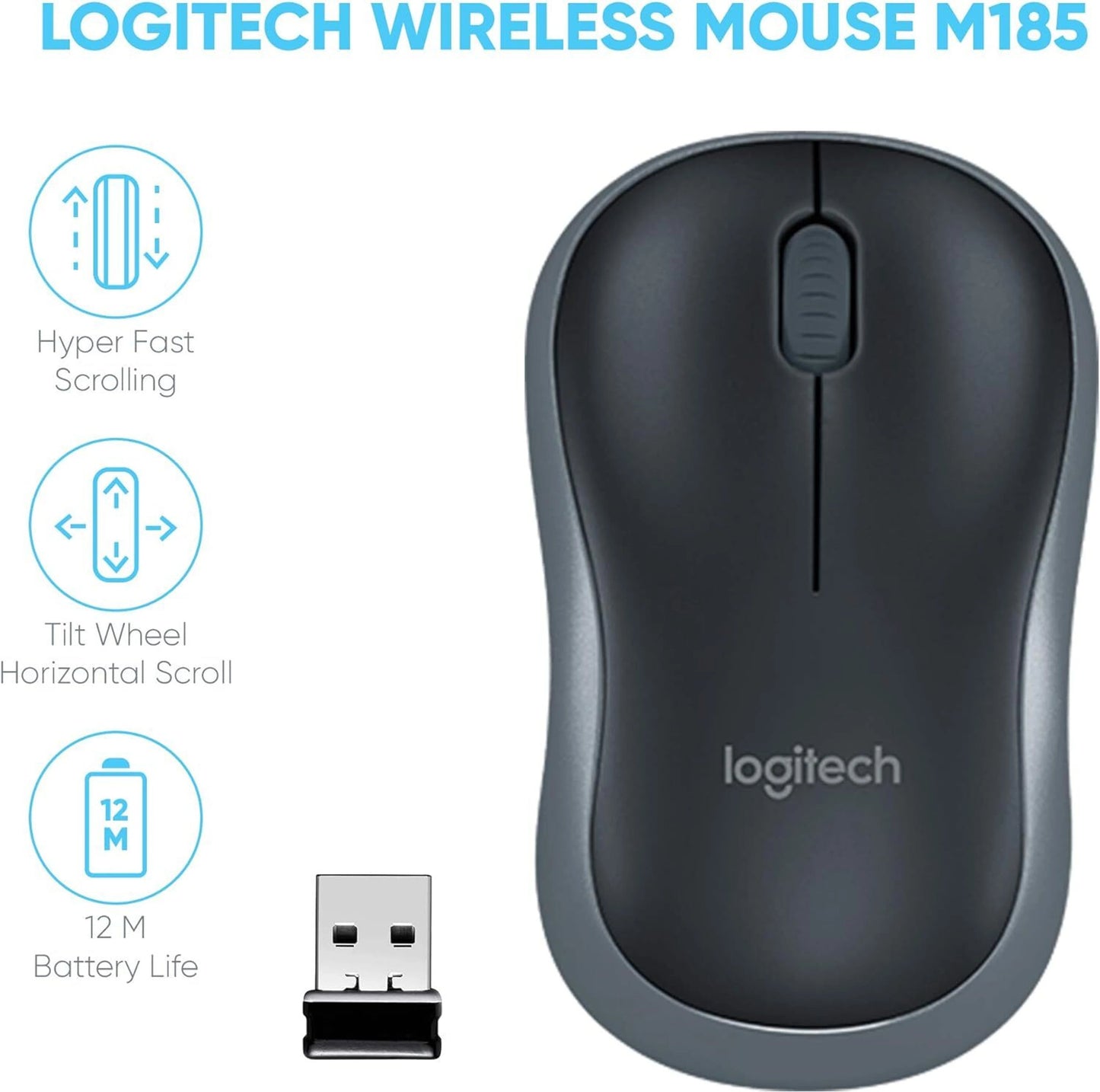 Logitech M185 Grey Wireless Mouse: Compact Performance with Effortless Precision  Microcenter India
