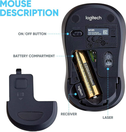 Logitech M185 Grey Wireless Mouse: Compact Performance with Effortless Precision  Microcenter India