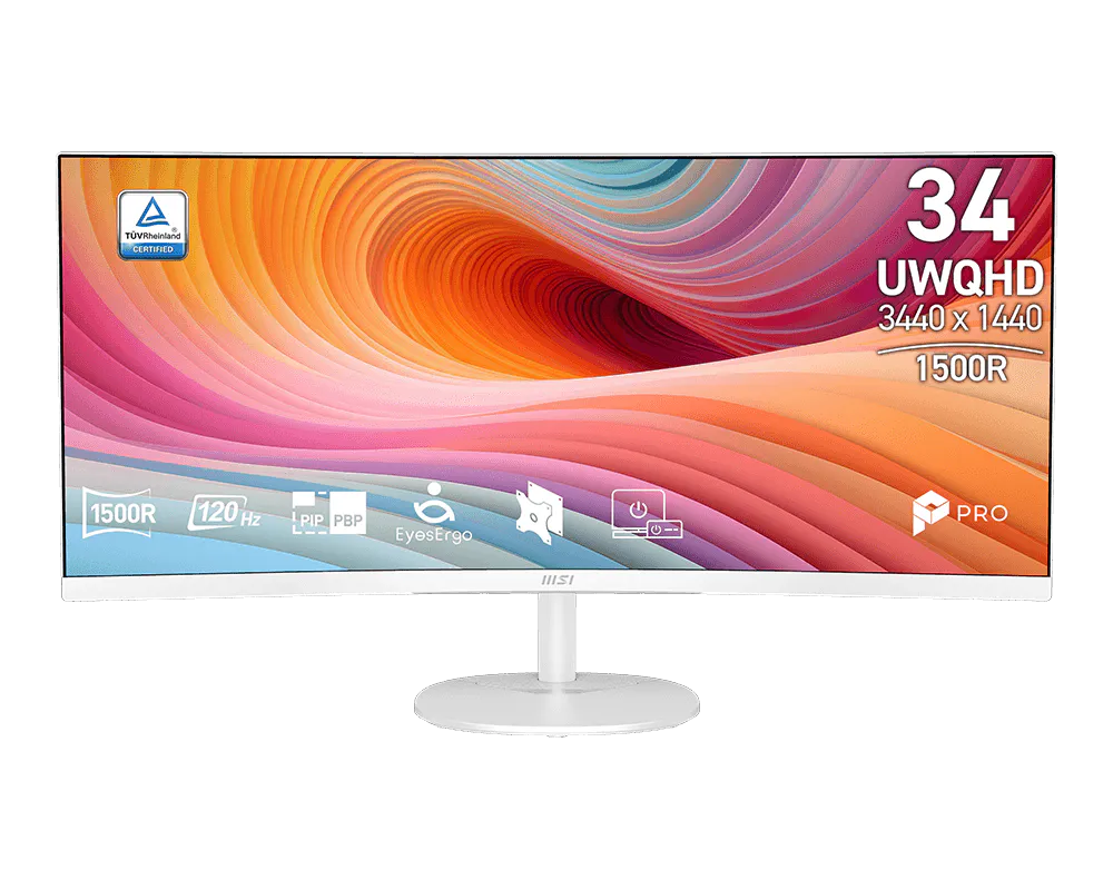 MSI PRO MP341CQW E12 34 inch curved ultrawide monitor in white