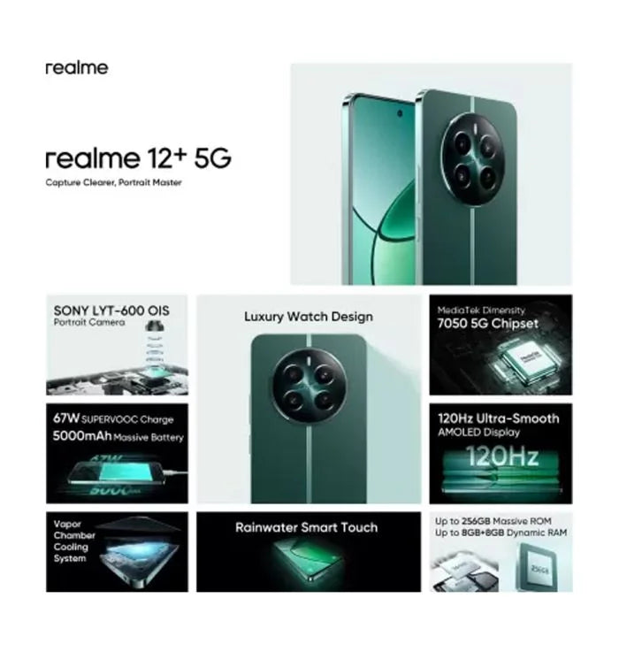 Realme 12+ 5G Pioneer Green 8GB RAM 256GB Storage  Microcenter India