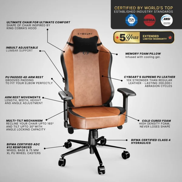 Cybeart Apex Vintage Gaming Chair Brown 13