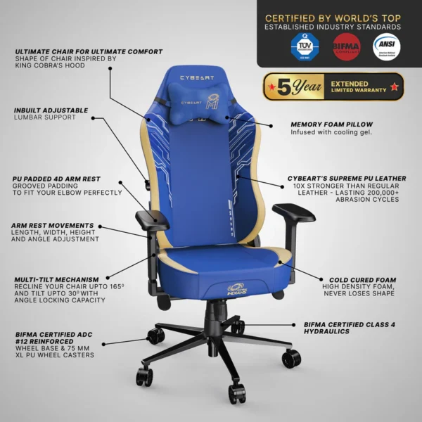 Cybeart Mumbai Indians 2077 Gaming Chair 12