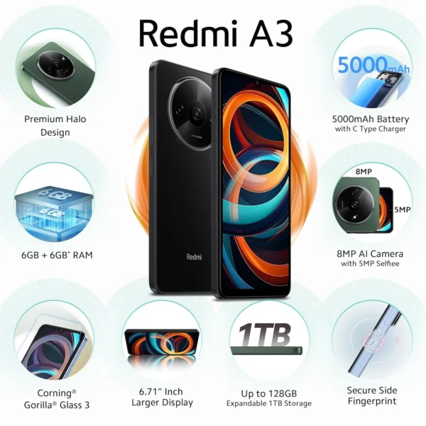 Redmi A3 Midnight Black 6GB RAM 128GB Storage 2