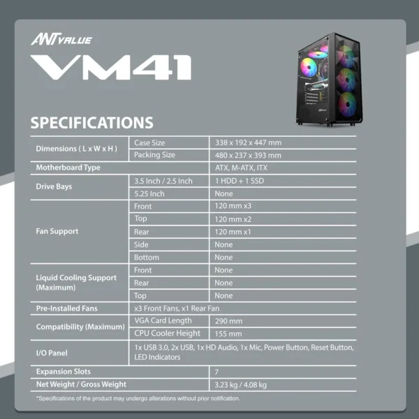 Ant Value VM41 ATX Mid Tower Gaming Cabinet Black 15